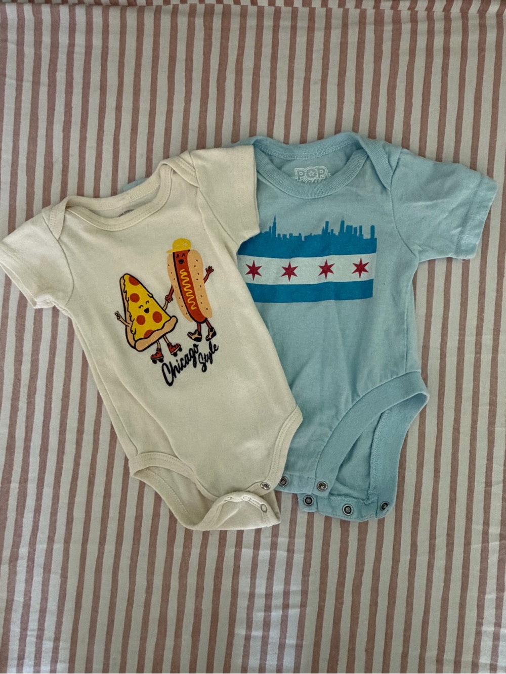 Chicago Flag One-Piece and Pizza Hotdog Graphic Bodysuit Set